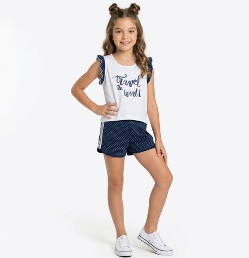 Girls Polka Dot Glitter Print Short Set (8-14Y)