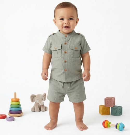 Baby Boys Two Piece Buttoned Shirt & Shorts Set (3-18M)