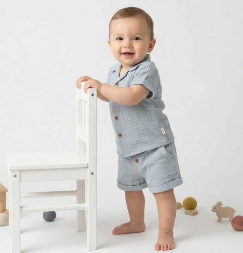 Baby Boys Two Piece Buttoned Shirt & Shorts Set (3-18M)