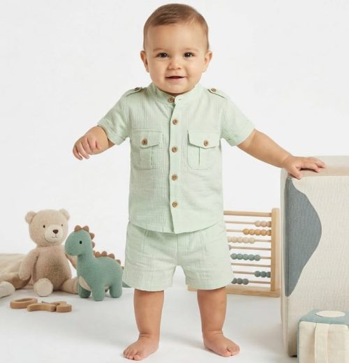 Baby Boys Two Piece Buttoned Shirt & Shorts Set (3-18M)