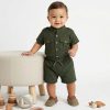 88515 OLIVE Baby Boys Two Piece Buttoned Shirt & Shorts Set (3-18M)