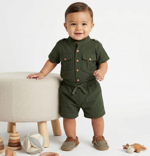 Baby Boys Two Piece Buttoned Shirt & Shorts Set (3-18M)