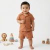 88515 TAN Baby Boys Two Piece Buttoned Shirt & Shorts Set (3-18M)