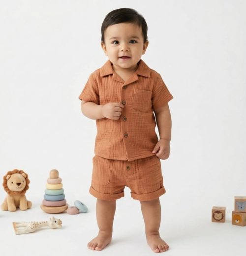 Baby Boys Two Piece Buttoned Shirt & Shorts Set (3-18M)