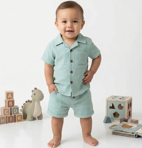 Baby Boys Two Piece Buttoned Shirt & Shorts Set (3-18M)