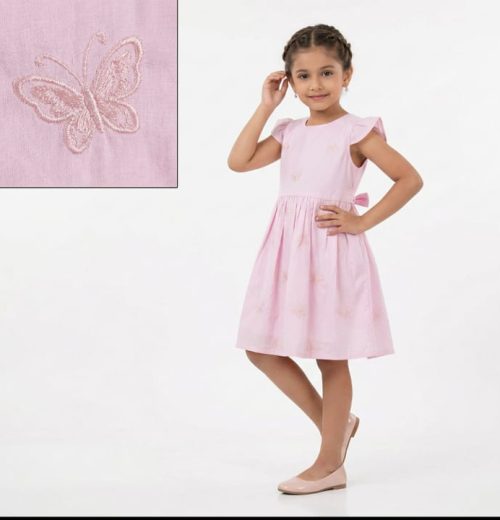 Girls Embroidered Butterfly Sequin Cotton Dress (2-7Y)