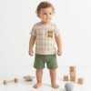 DON1 GREEN Baby Boys Two Piece Teddy Bear Embossed Check Short Set (9-24M)