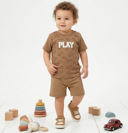 Baby Boys Two Piece "PLAY" Embossed Printed Short Set (9-24M)