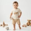 DON3 BEIGE Baby Boys Two Piece "BEAR" Embossed Printed Short Set (9-24M)
