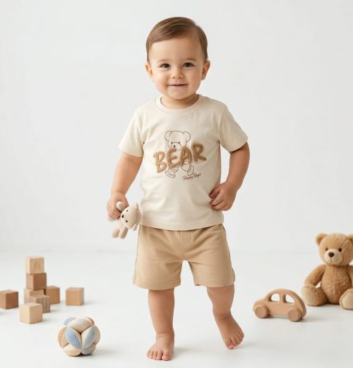 Baby Boys Two Piece "BEAR" Embossed Printed Short Set (9-24M)