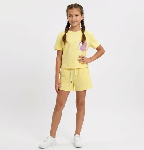 Girls Two Piece Sequin Pocket Short Set (4-14Y)