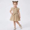 TB3 BEIGE Baby Girls Frilly Buttoned Belt Dress (6M-4Y)