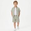 beige Boys Three Piece Shirt, T-Shirt & Shorts Set (2-8Y)