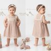 bel 4 pink Baby Girls Lace Double Bow Cotton Dress with Headband (3-24M)