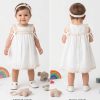 bel 4 white Baby Girls Lace Double Bow Cotton Dress with Headband (3-24M)