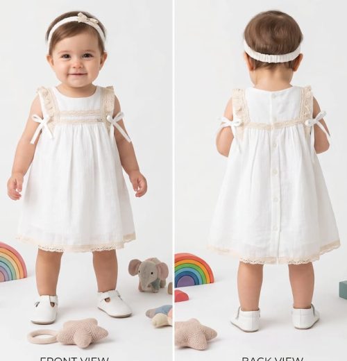 Baby Girls Lace Double Bow Cotton Dress with Headband (3-24M)