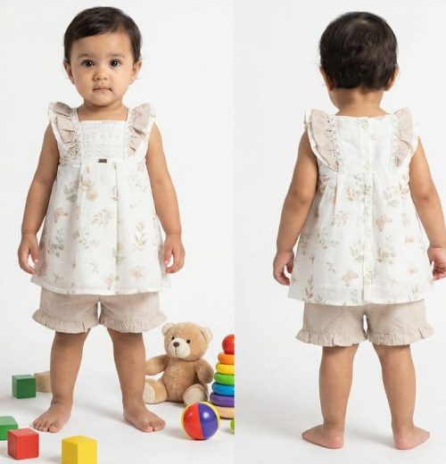 Baby Girls Frilly Lace Floral Top & Shorts Set (6-24M)