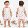 bel2 pink Baby Girls Frilly Lace Floral Top & Shorts Set (6-24M)