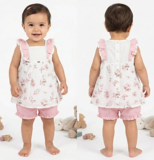 Baby Girls Frilly Lace Floral Top & Shorts Set (6-24M)