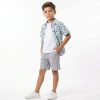 chn2 grey Boys Three Piece Safari Print Shirt, T-Shirt & Shorts Set (2-8Y)