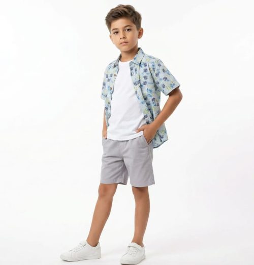 Boys Three Piece Safari Print Shirt, T-Shirt & Shorts Set (2-8Y)