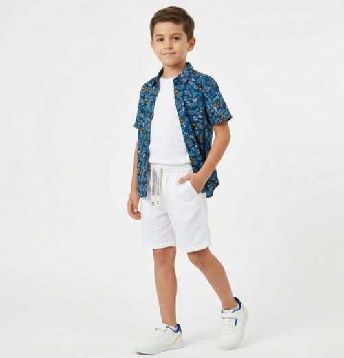 Boys Three Piece Safari Print Shirt, T-Shirt & Shorts Set (2-8Y)
