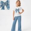 co1 blue Girls Two Piece Diamante Bow T-Shirt & Culottes Set (4-7Y)