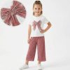 co1 pink Girls Two Piece Diamante Bow T-Shirt & Culottes Set (4-7Y)