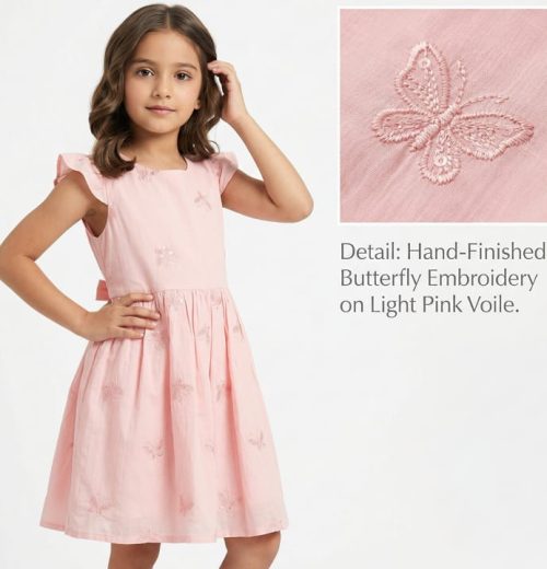 Girls Embroidered Butterfly Sequin Cotton Dress (2-7Y)