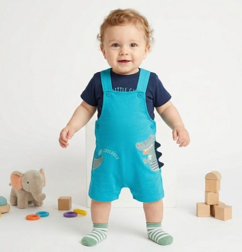Baby Boys Two Piece Dinosaur Dungarees & T-Shirt Set (6-24M)
