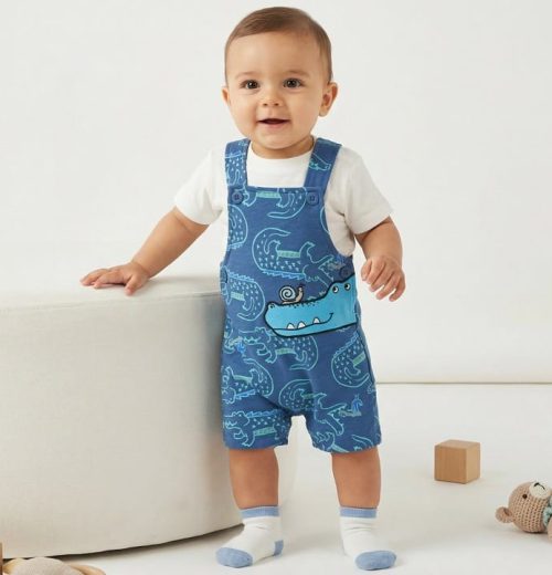 Baby Boys Two Piece Dinosaur Dungarees & T-Shirt Set (6-24M)