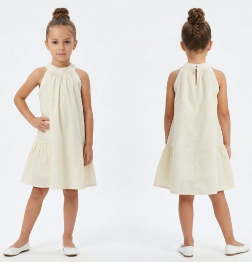 Girls Lace Collar Trim Layered Cotton Dress (5-14Y)