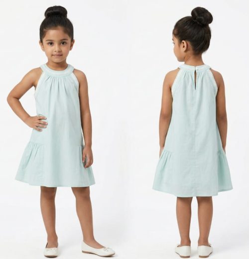 Girls Lace Collar Trim Layered Cotton Dress (5-14Y)