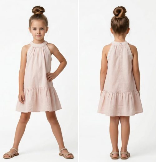 Girls Lace Collar Trim Layered Cotton Dress (5-14Y)