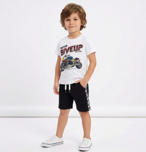 Boys Two "NEVER GIVE UP" Motorbike T-Shirt & Shorts Set (3-6Y)