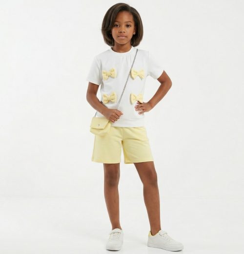 Girls Multi Bow T-Shirt & Shorts Set with Purse (4-14Y)