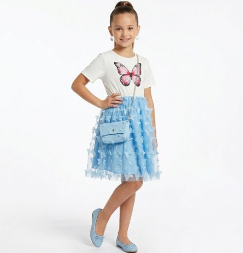 Girls Diamante Butterfly Petal with Purse (4-14Y)