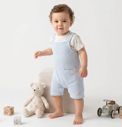 Baby Boys Two Piece Cotton Teddy Bear T-Shirt & Dungarees Set  (3-18M)