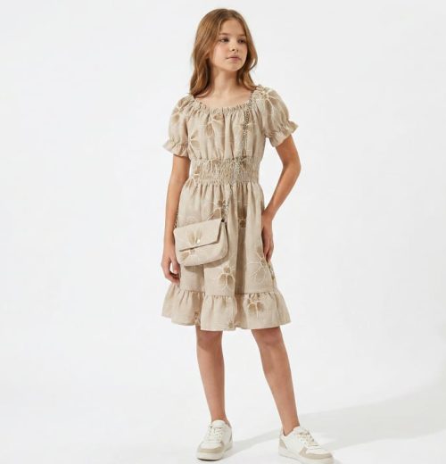 Girls Flower Print Dress with Purse (4-14Y)