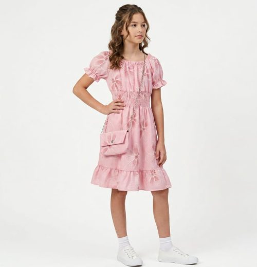 Girls Flower Print Dress with Purse (4-14Y)