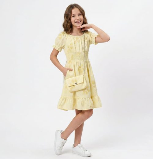 Girls Flower Print Dress with Purse (4-14Y)