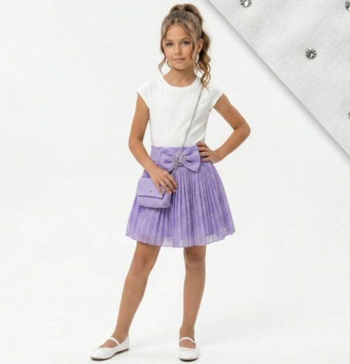 Girls Diamante Bow Dress with Purse (4-14Y)