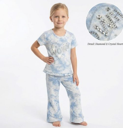 Girls Two Piece Tie Dye "WOW" Diamante Legging Set (1-8Y)