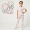 leg 1 pink Girls Two Piece Tie Dye "WOW" Diamante Legging Set (1-8Y)