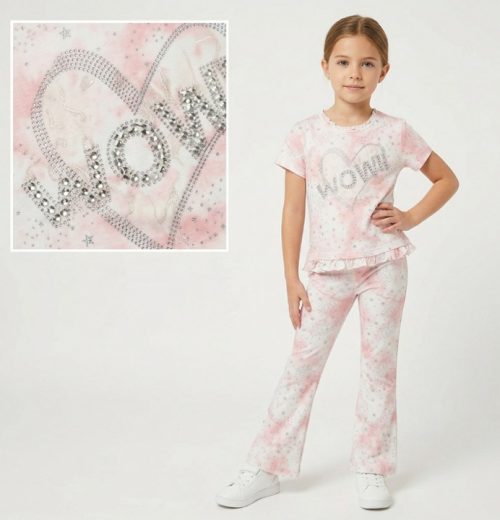 Girls Two Piece Tie Dye "WOW" Diamante Legging Set (1-8Y)