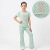 leg 2 green Girls Two Piece Teddy Bear Diamante Legging Set (1-8Y)