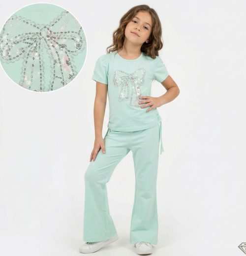 Girls Two Piece Diamante Sequin Bow Legging Set (1-8Y)