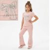 leg 3 pink Girls Two Piece Diamante Sequin Bow Legging Set (1-8Y)
