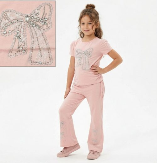 Girls Two Piece Diamante Sequin Bow Legging Set (1-8Y)