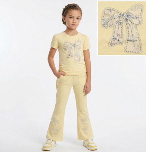 Girls Two Piece Diamante Sequin Bow Legging Set (1-8Y)